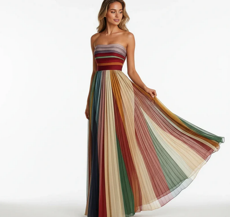 Nabalu Women’s Pleated Maxi Dress – Elegant Style with Graceful Movement