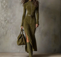 Nabalu Western Style Maxi Dress – Long Sleeve Zip Front Dress for Women