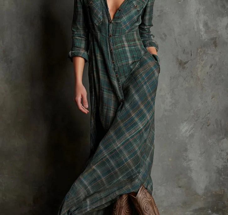 Nabalu Therenne | Women’s Plaid Shirt Maxi Dress