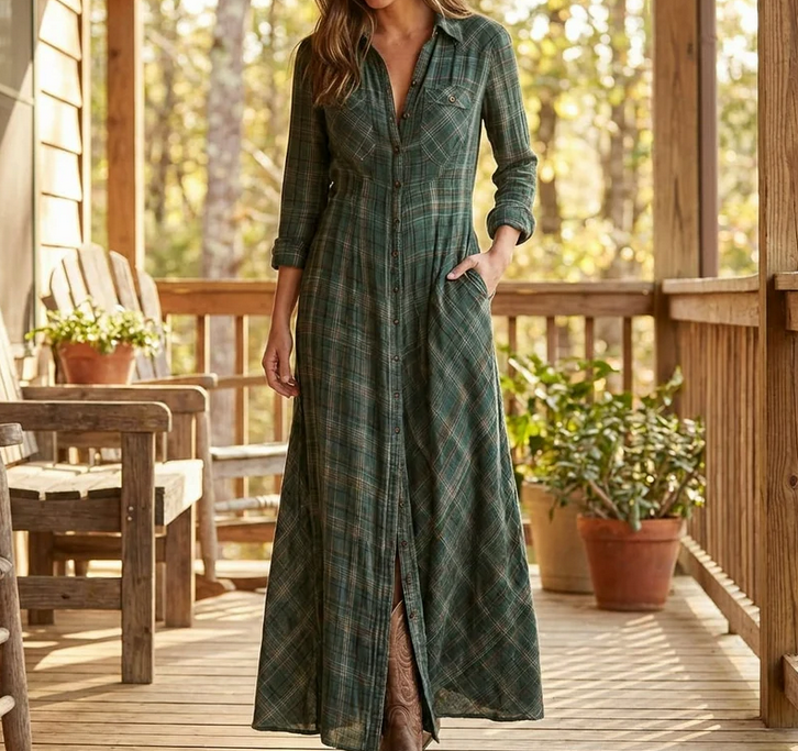 Nabalu Therenne | Women’s Plaid Shirt Maxi Dress