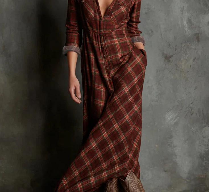 Nabalu Therenne | Women’s Plaid Shirt Maxi Dress