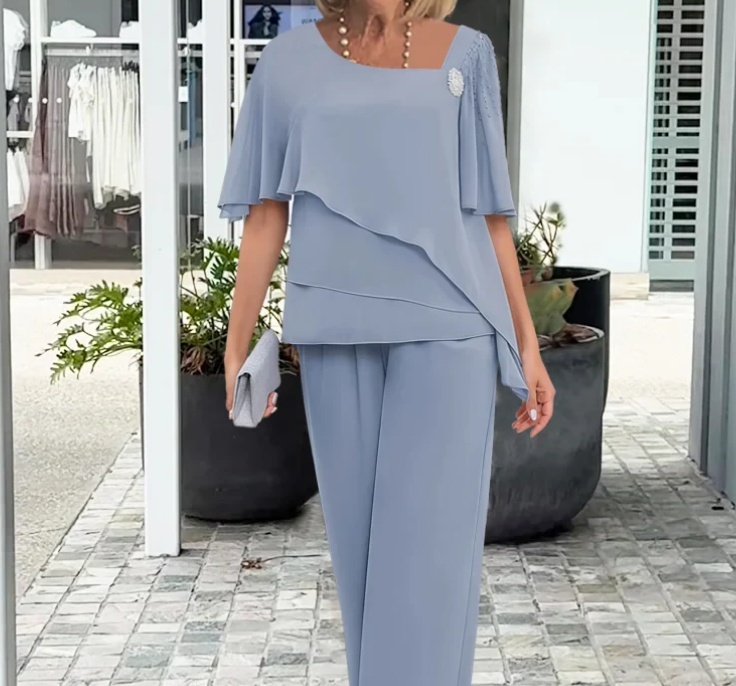 Nabalu Women’s Summer 2 Piece Set – Elegant Top and Wide Leg Pants