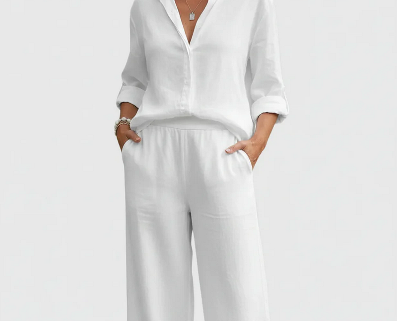 Nabalu Women 2 Piece Summer Set – Relaxed Shirt and Wide Leg Pants