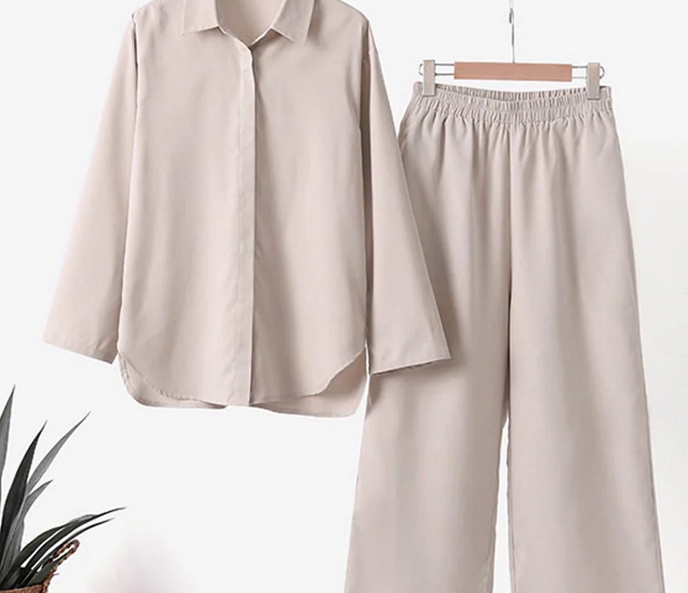 Nabalu Women 2 Piece Summer Set – Relaxed Shirt and Wide Leg Pants