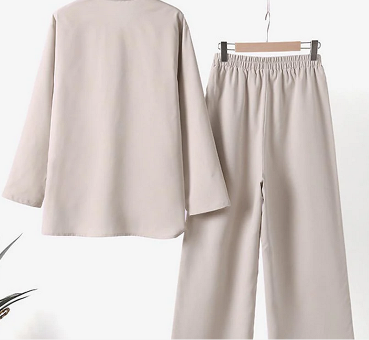 Nabalu Women 2 Piece Summer Set – Relaxed Shirt and Wide Leg Pants