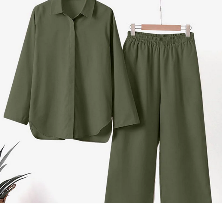 Nabalu Women 2 Piece Summer Set – Relaxed Shirt and Wide Leg Pants