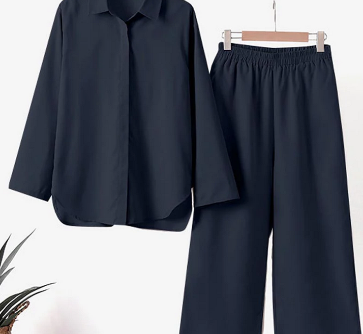 Nabalu Women 2 Piece Summer Set – Relaxed Shirt and Wide Leg Pants