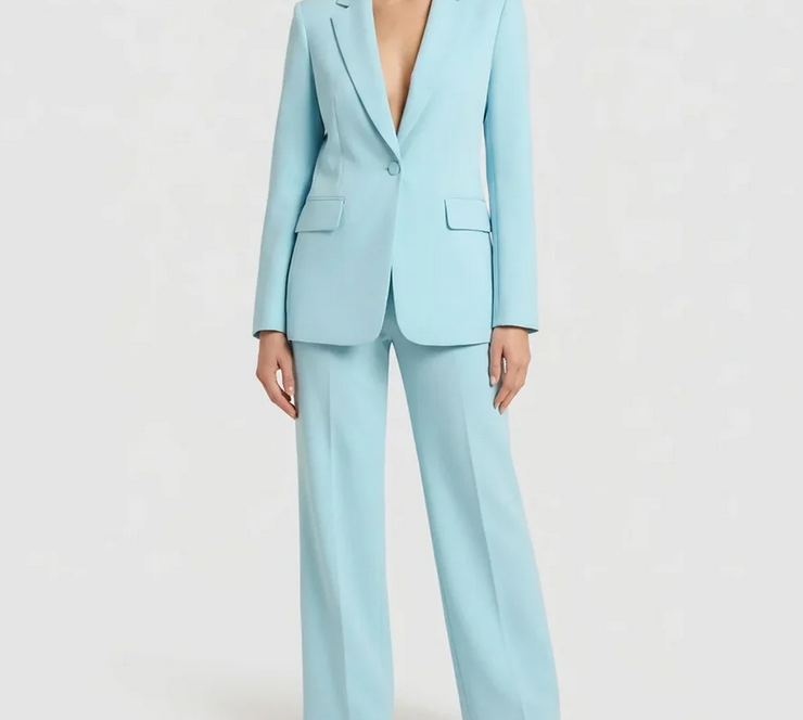 Nabalu Women’s Elegant Evening Set – Single Button Blazer and Wide Leg Pants
