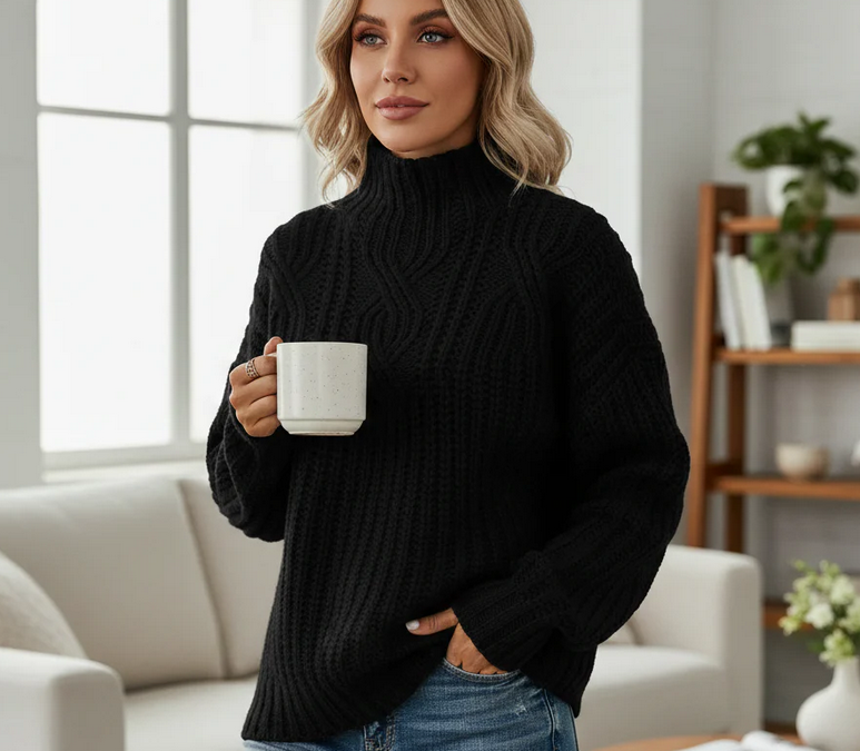 Nabalu Elegant Cable Knit Turtleneck Sweater