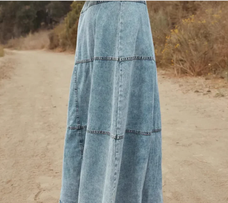 Nabalu Therenne | Women’s Button Front A-Line Denim Maxi Skirt