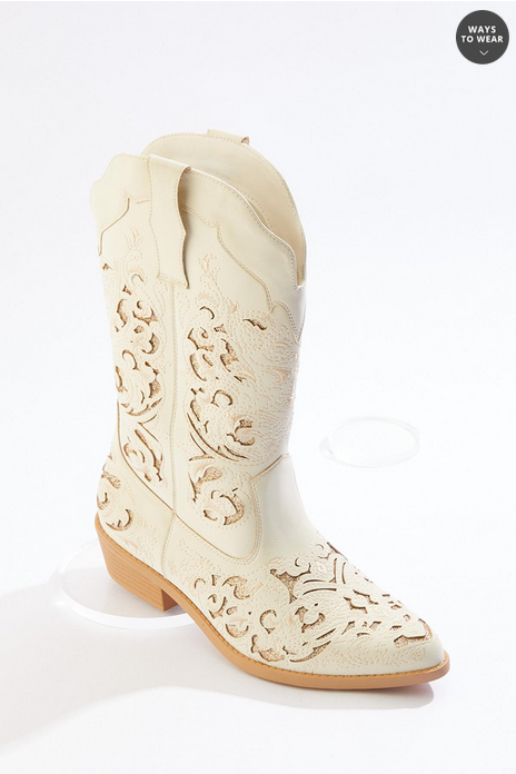 Cato Fashions Cutout Glitter Western Boots