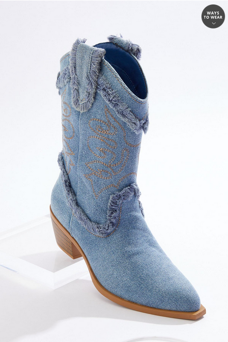 Cato Fashions Wide Width Frayed Denim Western Boots