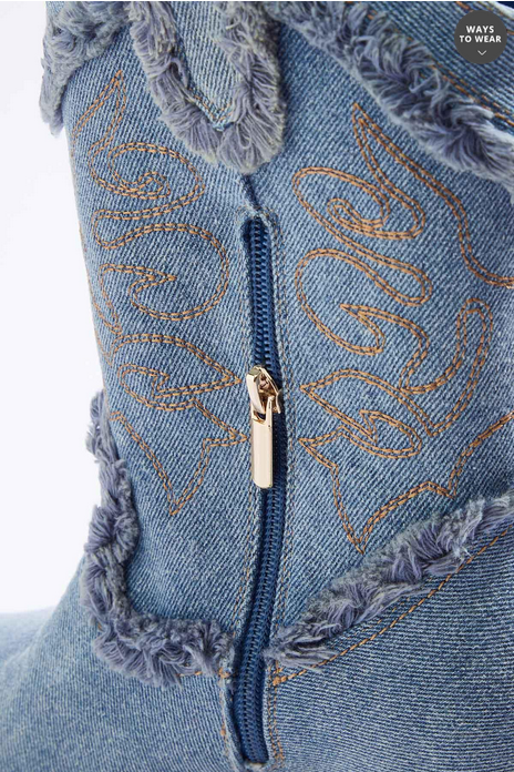 Cato Fashions Wide Width Frayed Denim Western Boots