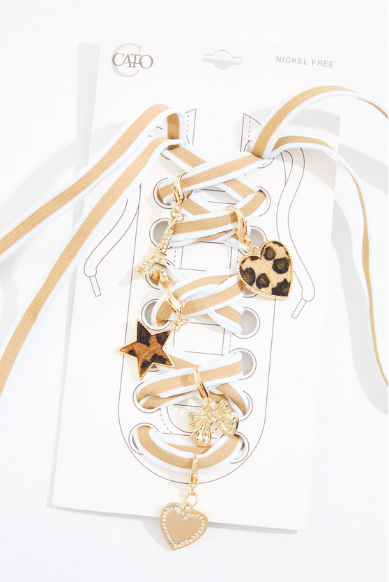Cato Fashions Striped Leopard Print Shoe Lace Charm Set