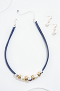 Cato Fashions Navy Corded Pearl Gold Ring Necklace Set