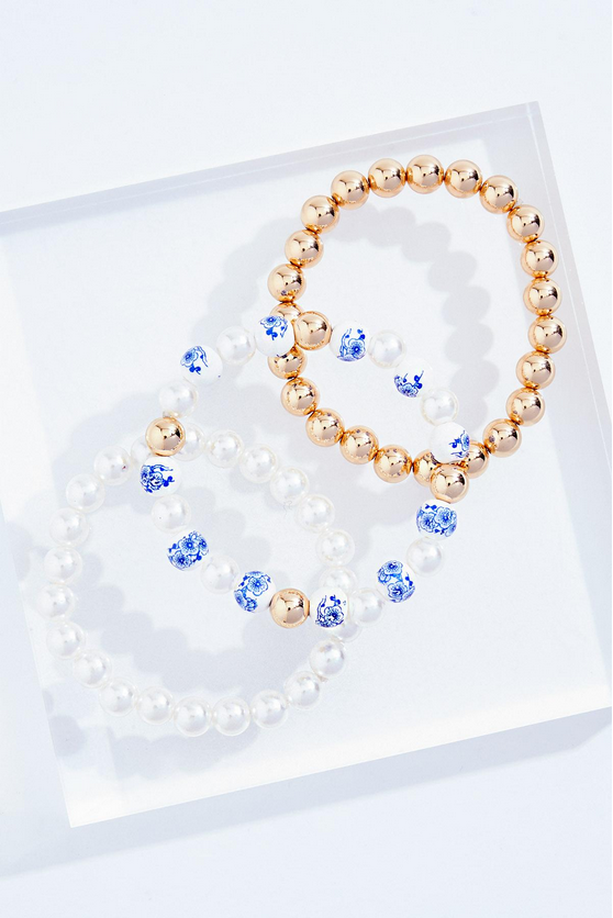 Cato Fashions Blue White Floral Bracelet Set