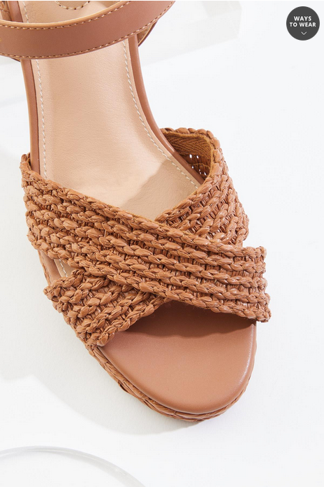 Cato Fashions Raffia Criss Cross Platform Heels