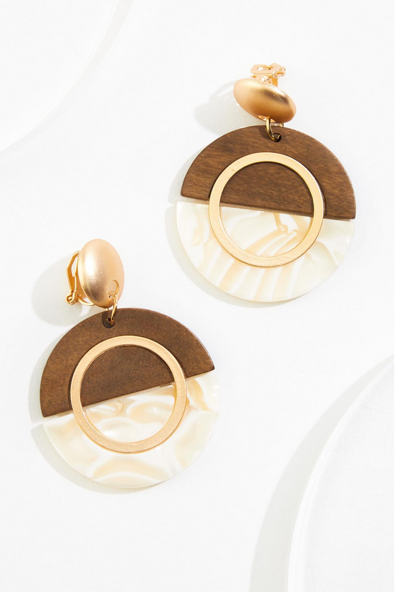 Cato Fashions Clip- On Half Lucite Wood Earrings