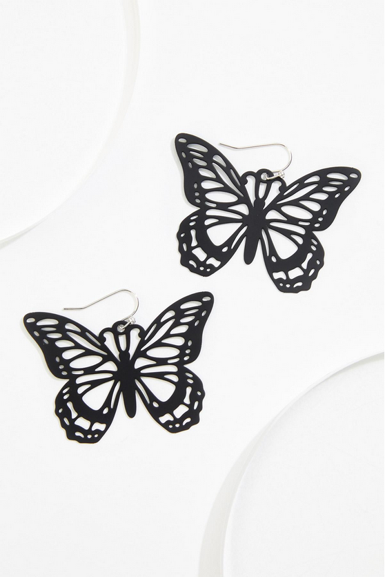 Cato Fashions Black Metal Butterfly Dangle Earrings