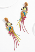 Cato Fashions Multicolor Glass Parrot Tassel Earrings