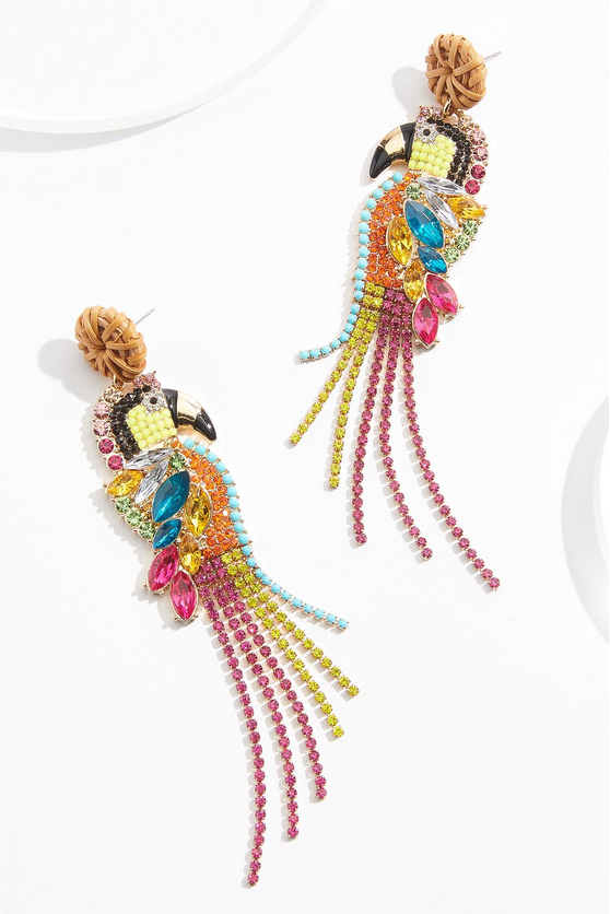 Cato Fashions Multicolor Glass Parrot Tassel Earrings