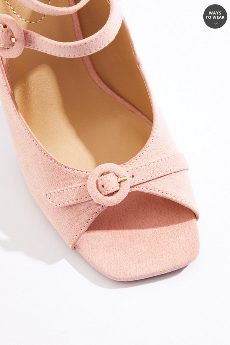 Cato Fashions Triple Buckle Faux Suede Heel