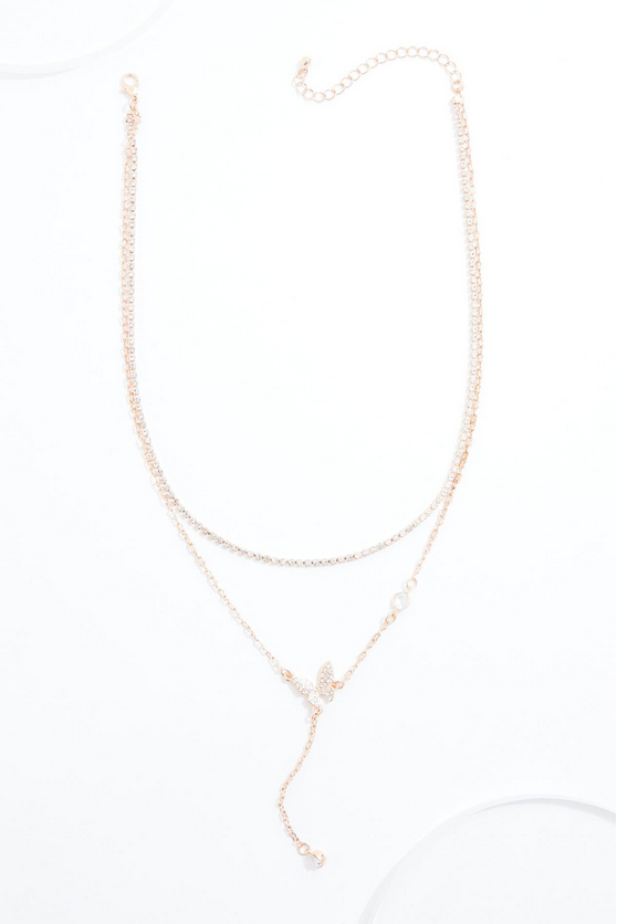 Cato Fashions Delicate Layered Rose Gold Butterfly Necklace