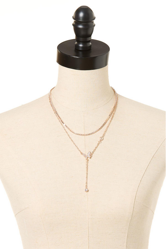 Cato Fashions Delicate Layered Rose Gold Butterfly Necklace
