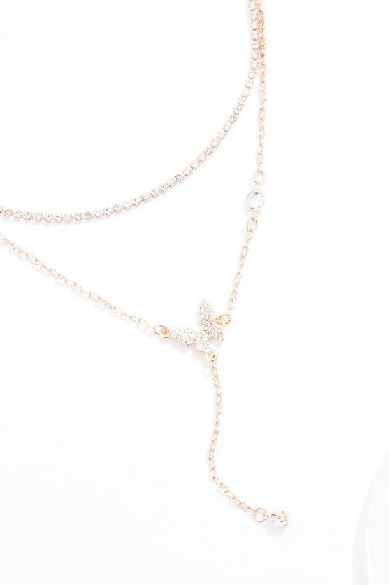 Cato Fashions Delicate Layered Rose Gold Butterfly Necklace