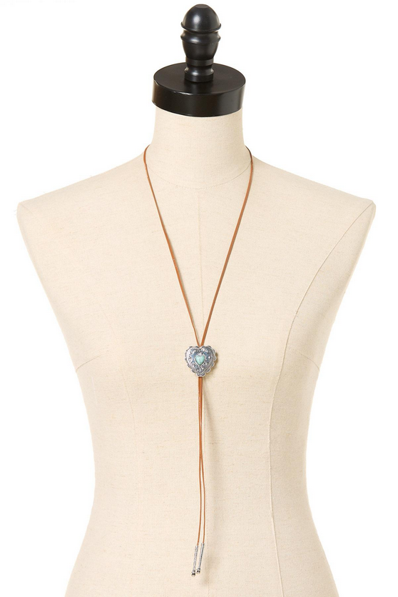 Cato Fashions Semi- Precious Corded Western Heart Lariat Necklace