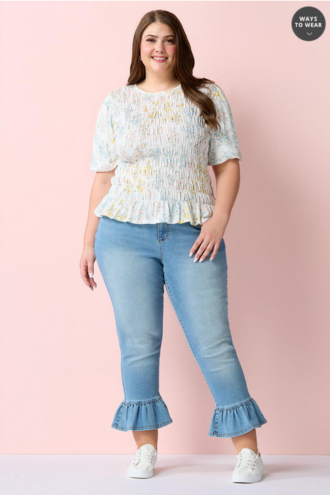 Cato Fashions Plus Size Cropped Ruffled Jeans