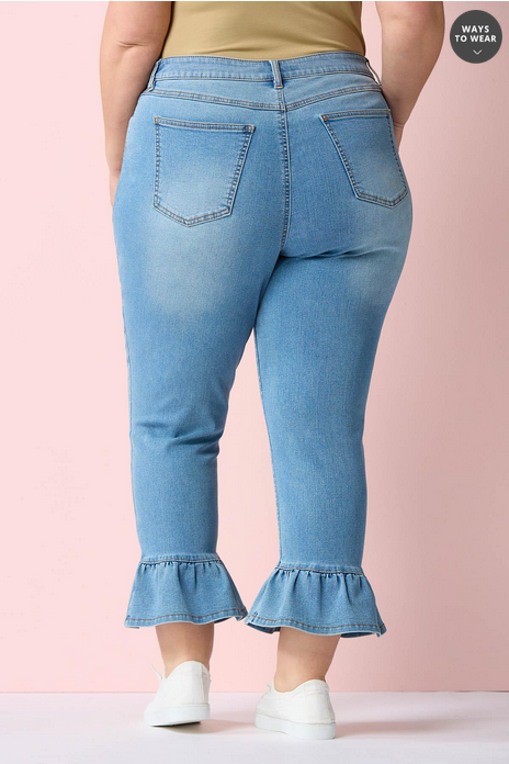 Cato Fashions Plus Size Cropped Ruffled Jeans