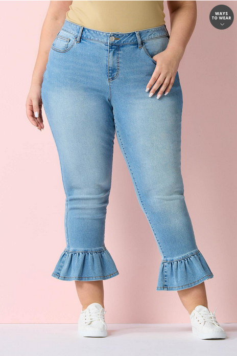 Cato Fashions Plus Size Cropped Ruffled Jeans