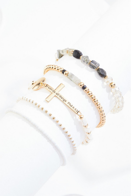 Cato Fashions Semi- Precious Philippians 4 : 13 Inspiration Bracelet Set