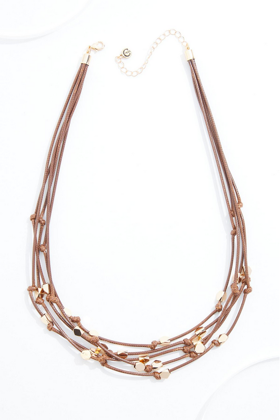 Cato Fashions Gold Bead Knotted Faux Leather Cord Necklace