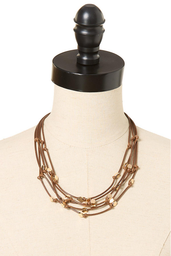 Cato Fashions Gold Bead Knotted Faux Leather Cord Necklace