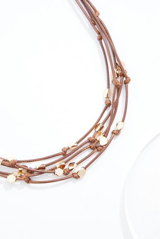 Cato Fashions Gold Bead Knotted Faux Leather Cord Necklace