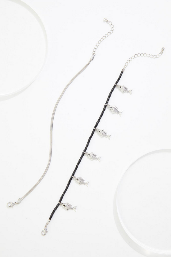 Cato Fashions Silver Fish Charm Beaded Layered Anklet