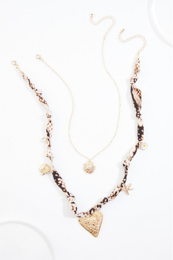 Cato Fashions Gold Heart Fabric Chain Layered Charm Necklace