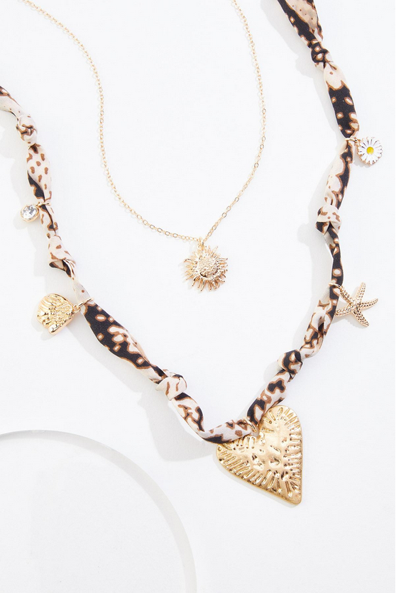 Cato Fashions Gold Heart Fabric Chain Layered Charm Necklace