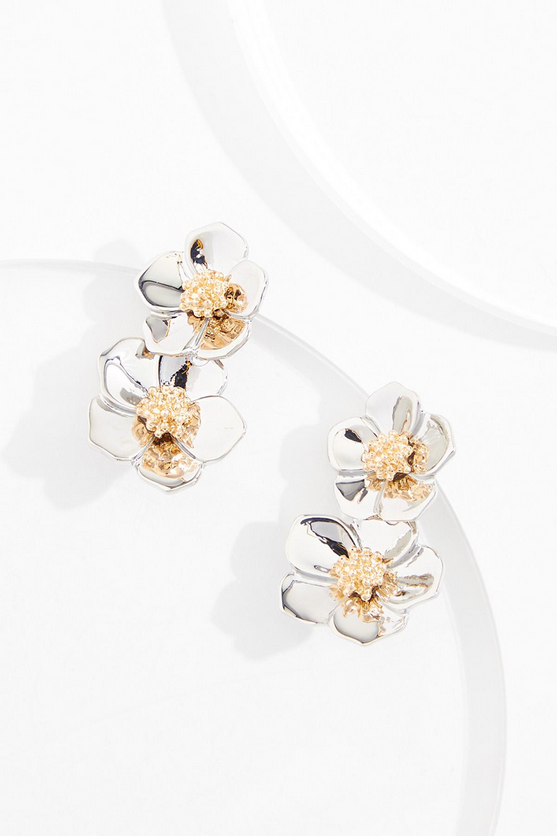 Cato Fashions Two Tone Tiered Flower Earrings