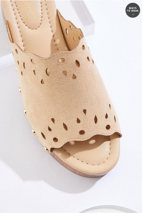 Cato Fashions Laser Cut Scallop Wood Sandals