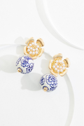 Cato Fashions Floral Painted Ceramic Ball Earrings