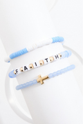 Cato Fashions Faith Blue White Beaded Bracelet Set