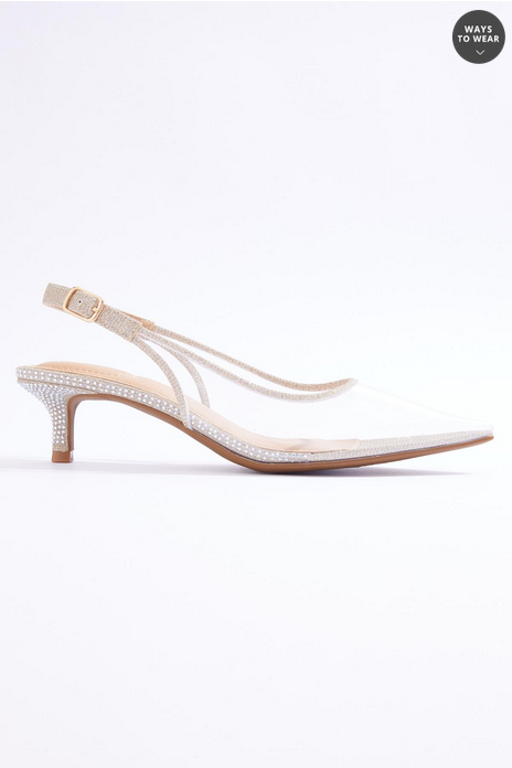 Cato Fashions Clear Lucite Glitter Trim Slingback Kitten Heels