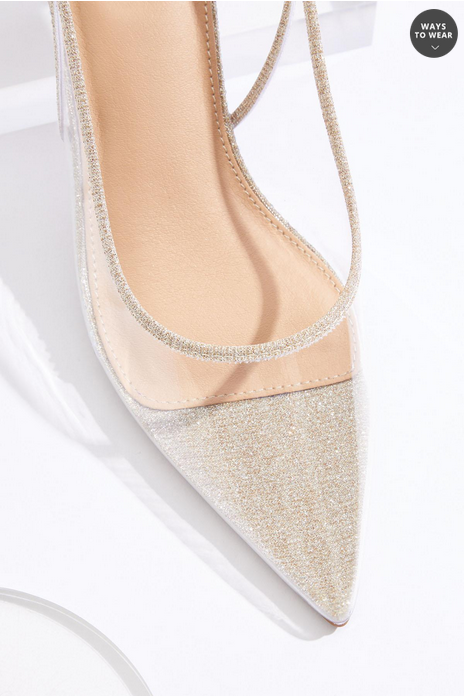 Cato Fashions Clear Lucite Glitter Trim Slingback Kitten Heels