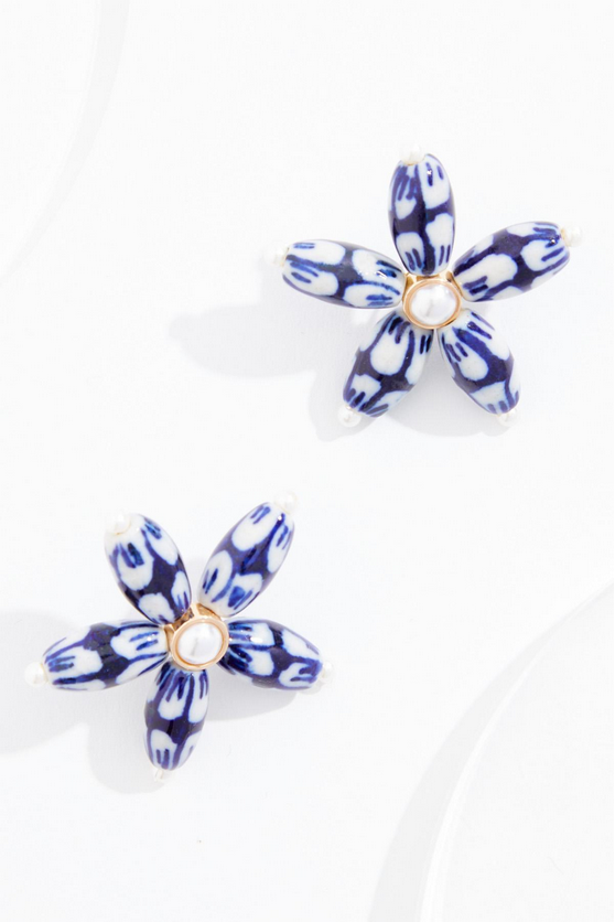 Cato Fashions Painted Enamel Flower Button Earrings