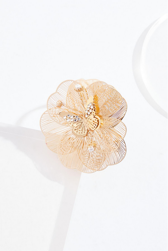 Cato Fashions Gold Butterfly Floral Statement Cuff Bracelet