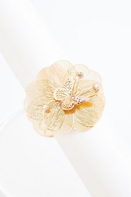Cato Fashions Gold Butterfly Floral Statement Cuff Bracelet