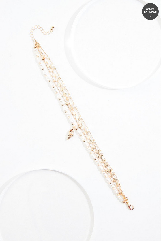Cato Fashions Gold Seashell Pearl Layered Anklet